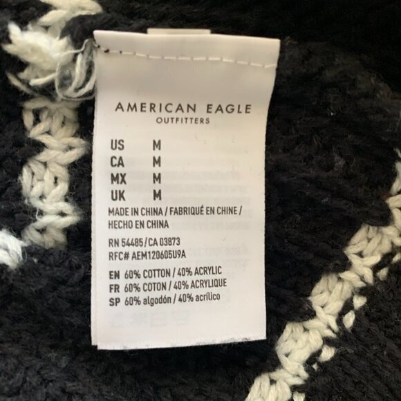 American Eagle Striped Oversized Crew Neck Pocket Sweater Sz M Black & White 68F - Picture 6 of 8